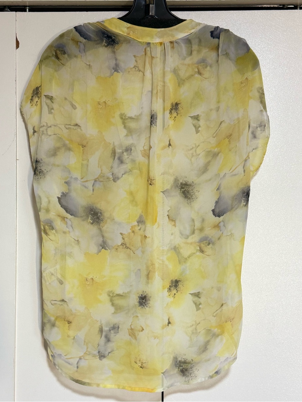 Floral Sheer Flowy Blouse | V-Neck | Yellow Watercolor Summer Top | Medium - Picture 4 of 14